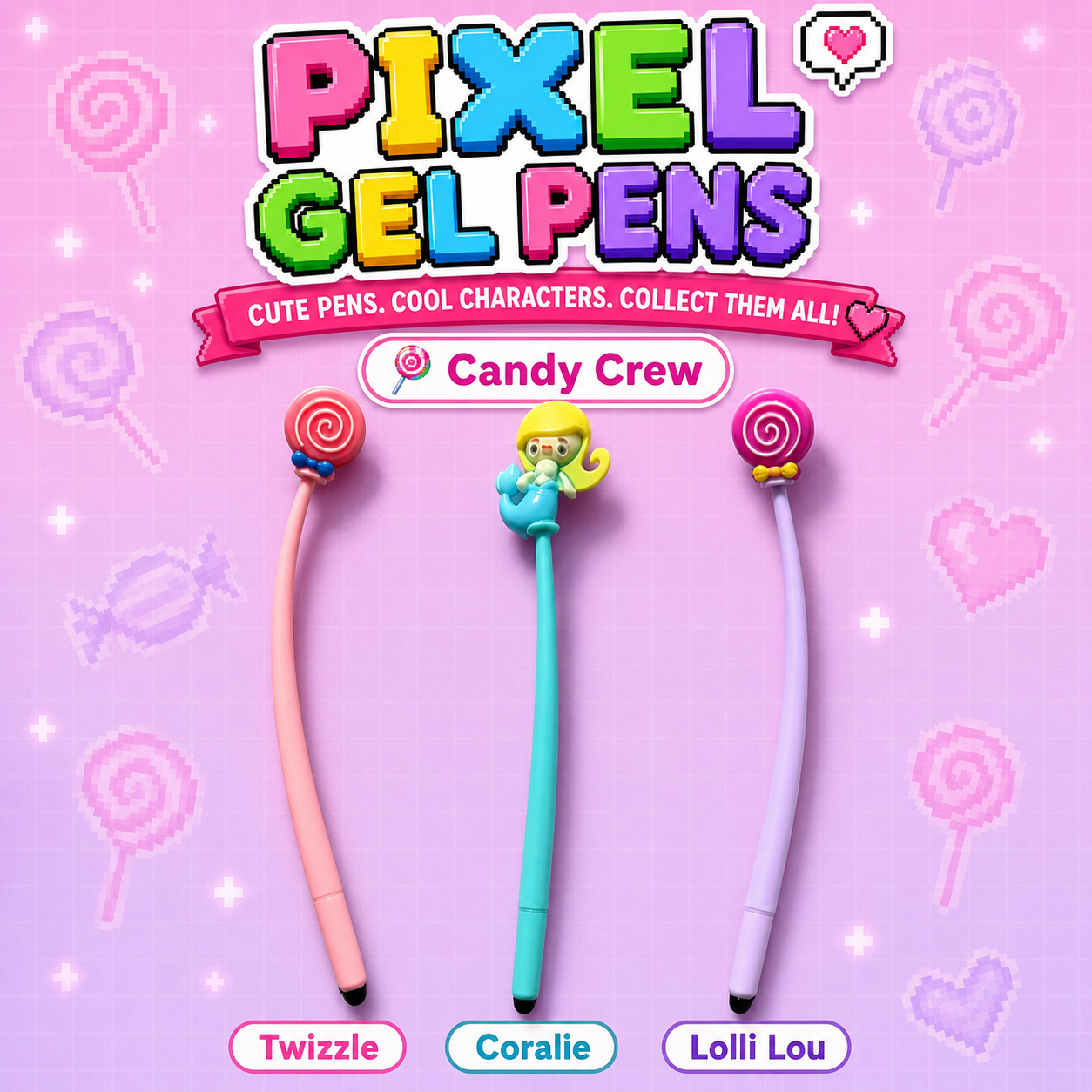 Meet the Candy Crew! 🍭
Add a little sweetness to every page with the Candy Crew Pixel Gel Pens. Choose your favourite character and enjoy a fun, flexible pen with smooth-flowing blue gel ink.
