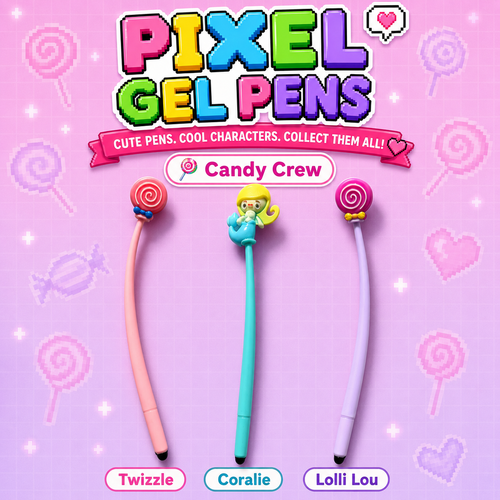 Meet the Candy Crew! 🍭
Add a little sweetness to every page with the Candy Crew Pixel Gel Pens. Choose your favourite character and enjoy a fun, flexible pen with smooth-flowing blue gel ink.