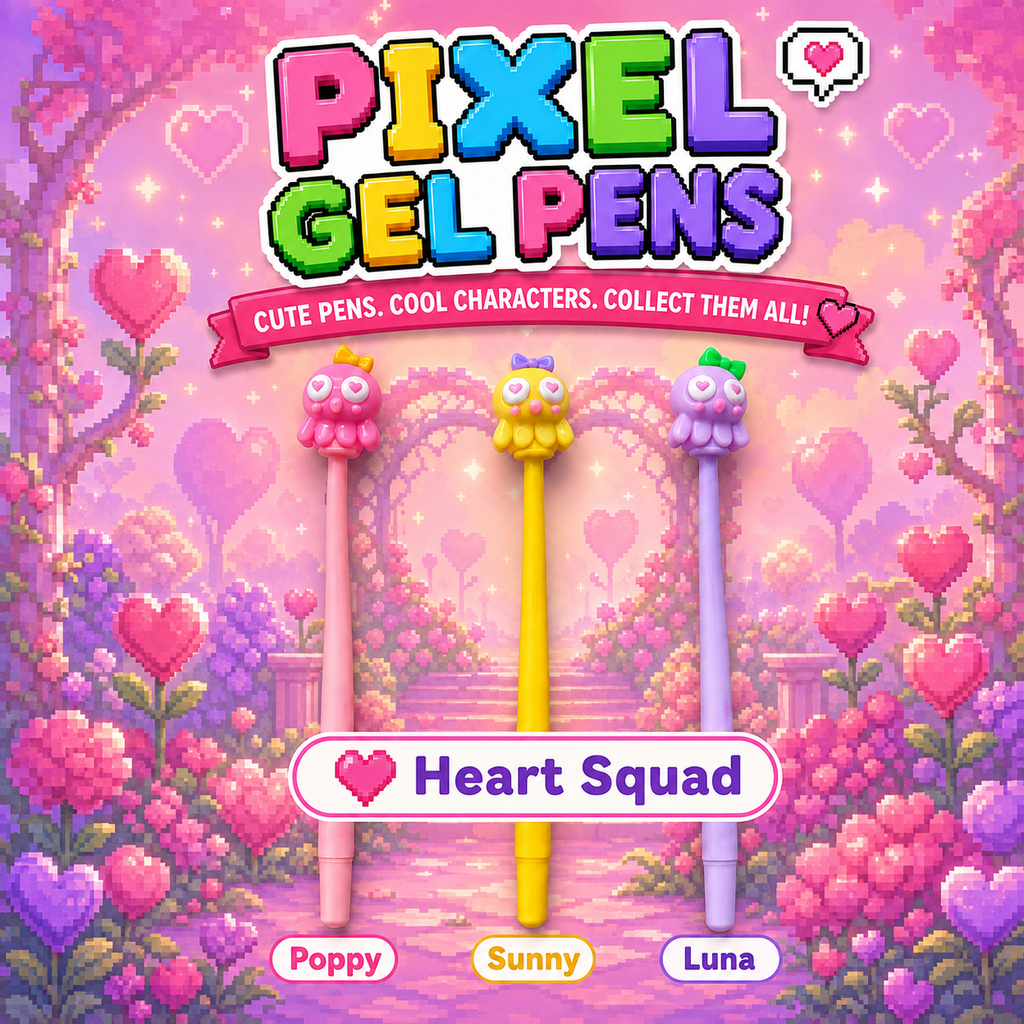 Meet the Heart Squad! 💕

Add a little love to every page with the Heart Squad Pixel Gel Pens. Choose your favourite character and enjoy a colourful, flexible pen with smooth-flowing blue gel ink. 👾